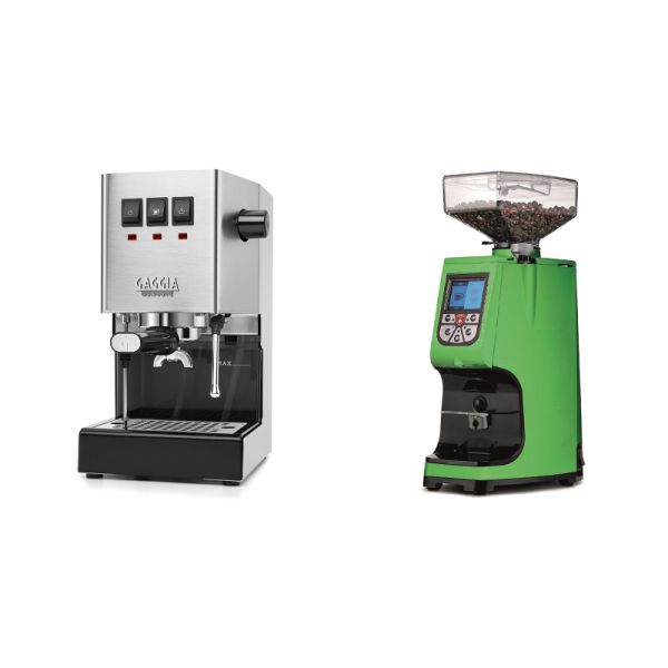 Gaggia New Classic E24, stainless steel + Eureka Atom 60, kawasaki green