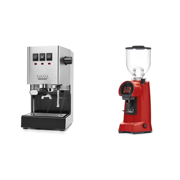 Gaggia New Classic E24, stainless steel + Eureka Helios 65, ferrari red