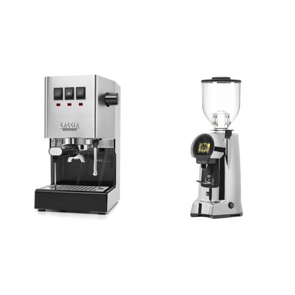 Gaggia New Classic E24, stainless steel + Eureka Helios 75, chrome