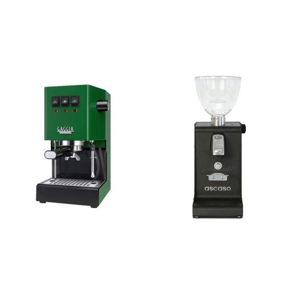 Gaggia New Classic E24, green + Ascaso i-steel, black