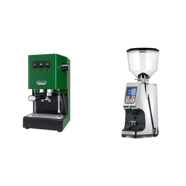 Gaggia New Classic E24, green + Eureka Atom Specialty 65, chrome