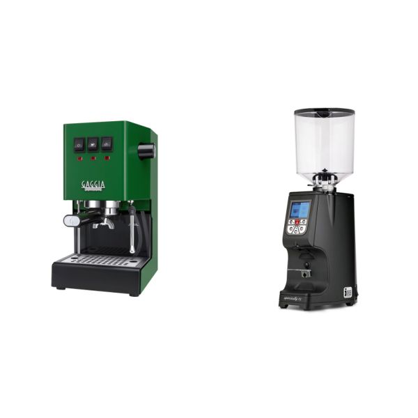 Gaggia New Classic E24, green + Eureka Atom Specialty 75, black