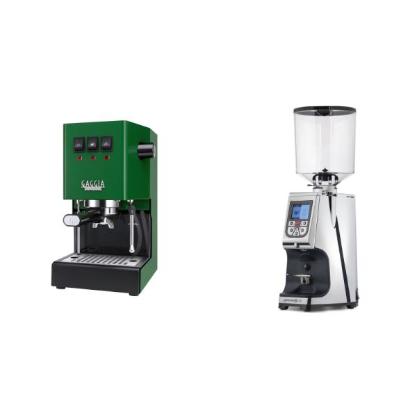 Gaggia New Classic E24, green + Eureka Atom Specialty 75, chrome