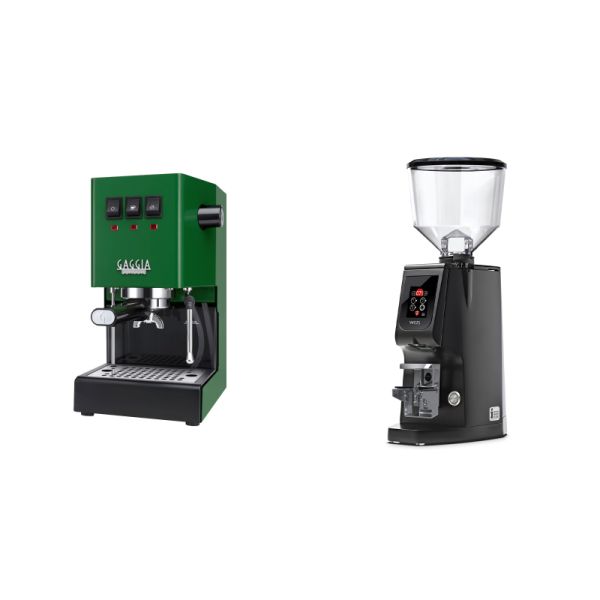 Gaggia New Classic E24, green + Eureka Atom W 65, black