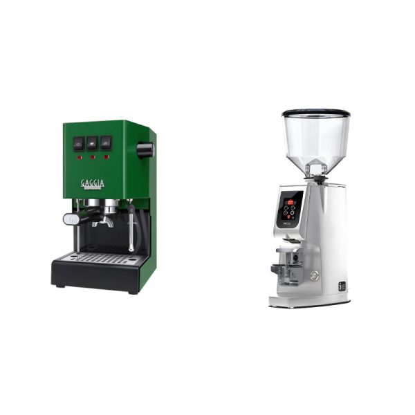 Gaggia New Classic E24, green + Eureka Atom W 65, chrome