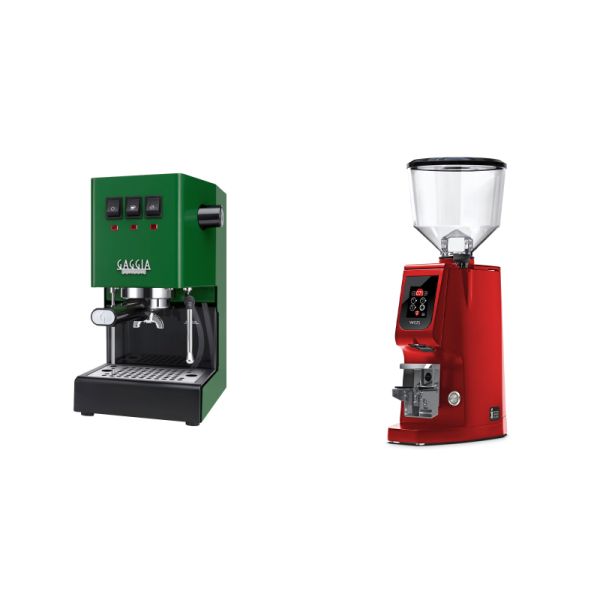 Gaggia New Classic E24, green + Eureka Atom W 65, ferrari red