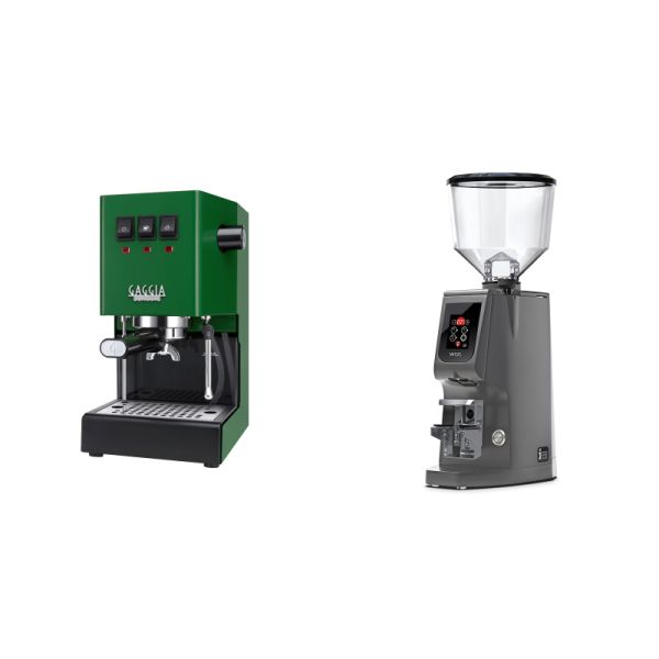 Gaggia New Classic E24, green + Eureka Atom W 65, grey