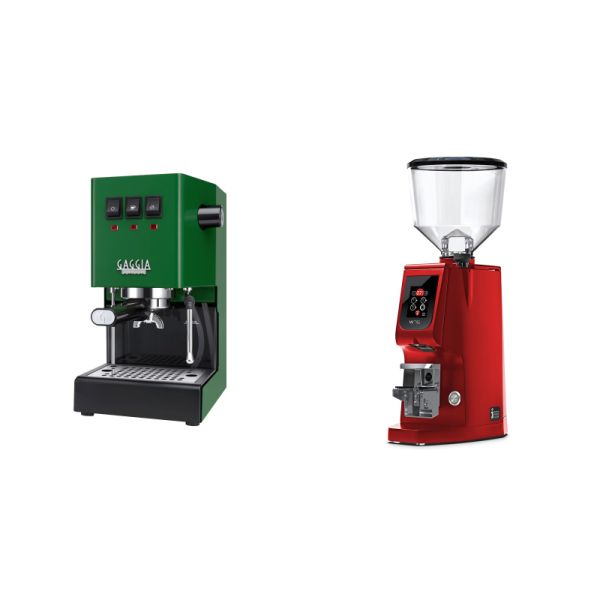 Gaggia New Classic E24, green + Eureka Atom W 75, ferrari red