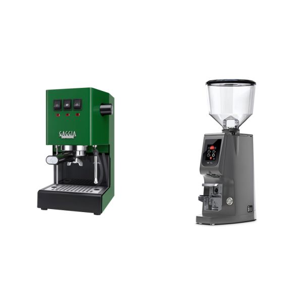 Gaggia New Classic E24, green + Eureka Atom W 75, grey