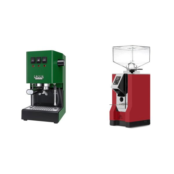 Gaggia New Classic E24, green + Eureka Mignon Bravo, CR ferrari red