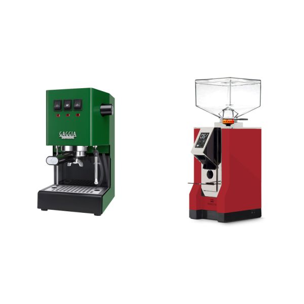 Gaggia New Classic E24, green + Eureka Mignon Perfetto, CR ferrari red