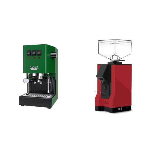 Gaggia New Classic E24, green + Eureka Mignon Silenzio, BL ferrari red