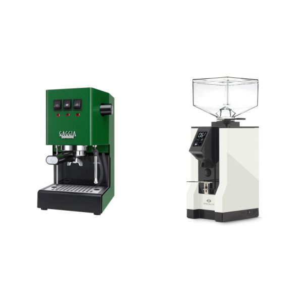 Gaggia New Classic E24, green + Eureka Mignon Specialita, BL white