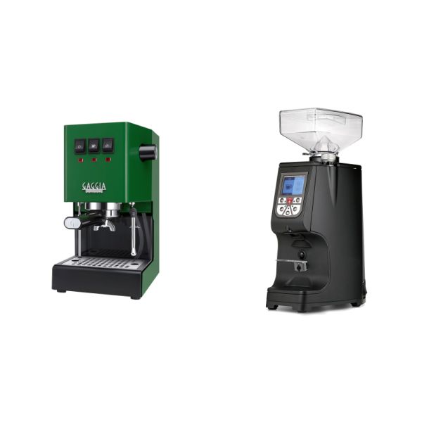 Gaggia New Classic E24, green + Eureka Atom 60, black