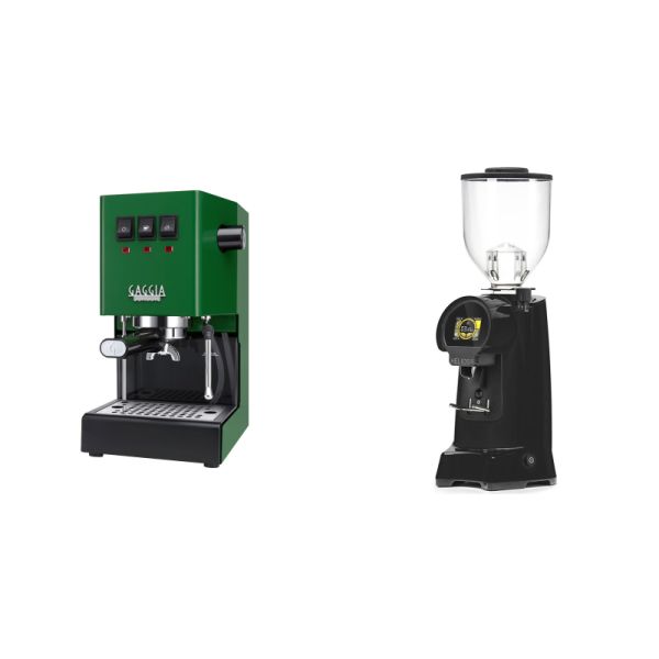 Gaggia New Classic E24, green + Eureka Helios 65, black