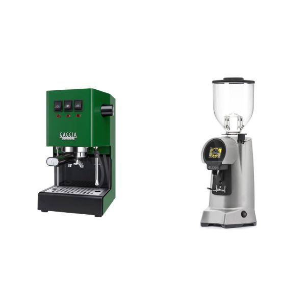 Gaggia New Classic E24, green + Eureka Helios 65, grey