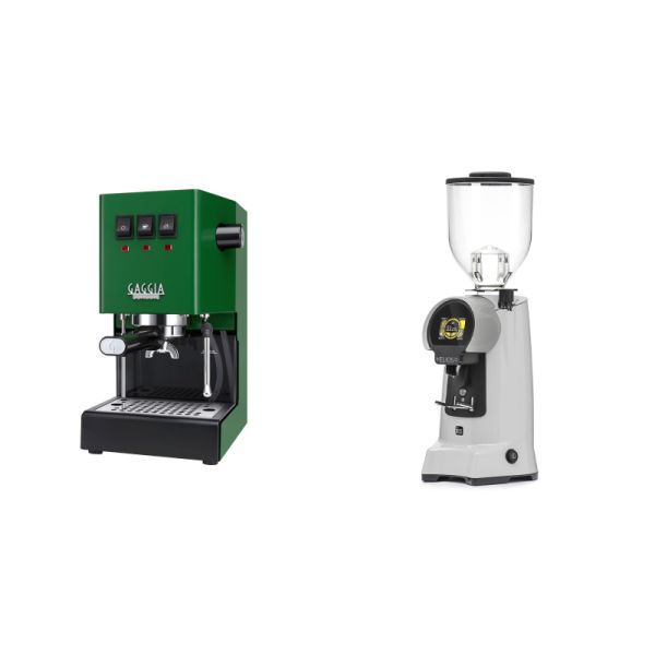 Gaggia New Classic E24, green + Eureka Helios 75, grey