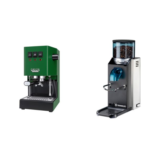 Gaggia New Classic E24, green + Rancilio Rocky Doserless