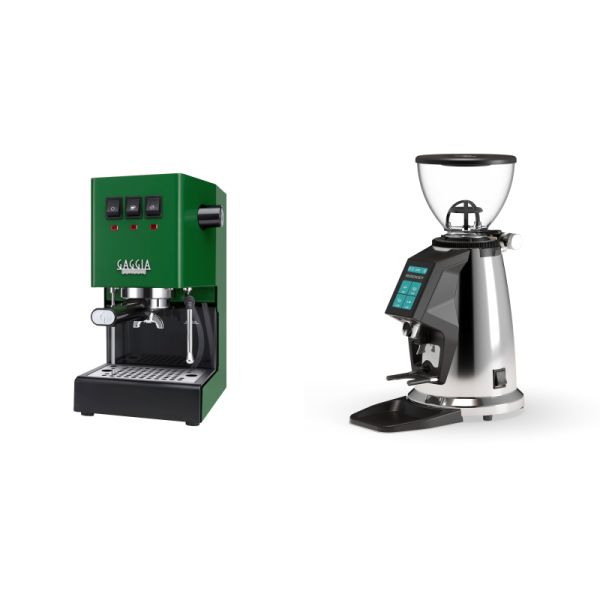 Gaggia New Classic E24, green + Rocket Espresso SPLUGA, chrome