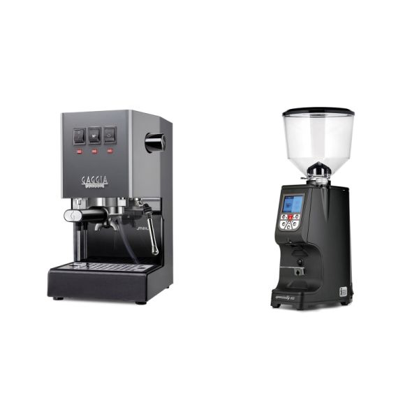 Gaggia New Classic E24, grey + Eureka Atom Specialty 65, black