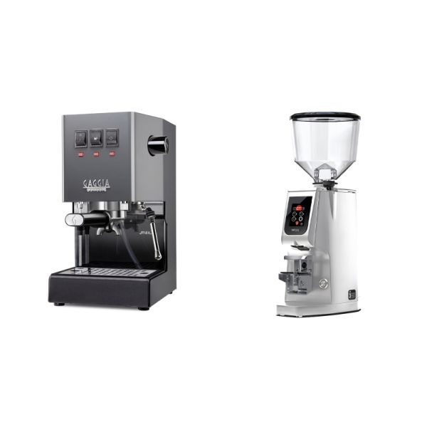 Gaggia New Classic E24, grey + Eureka Atom W 65, chrome