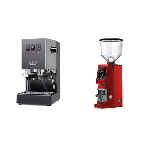 Gaggia New Classic E24, grey + Eureka Atom W 65, ferrari red