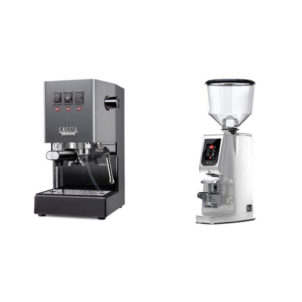 Gaggia New Classic E24, grey + Eureka Atom W 75, chrome