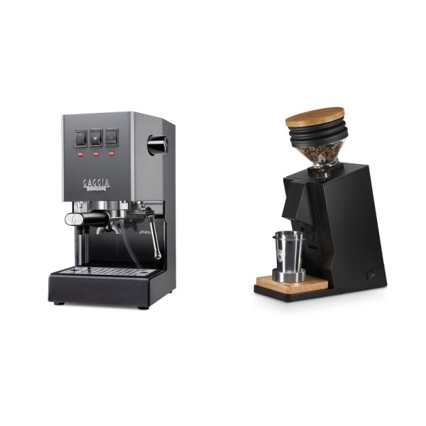 Gaggia New Classic E24, grey + Eureka Mignon Single Dose, Black & Oak