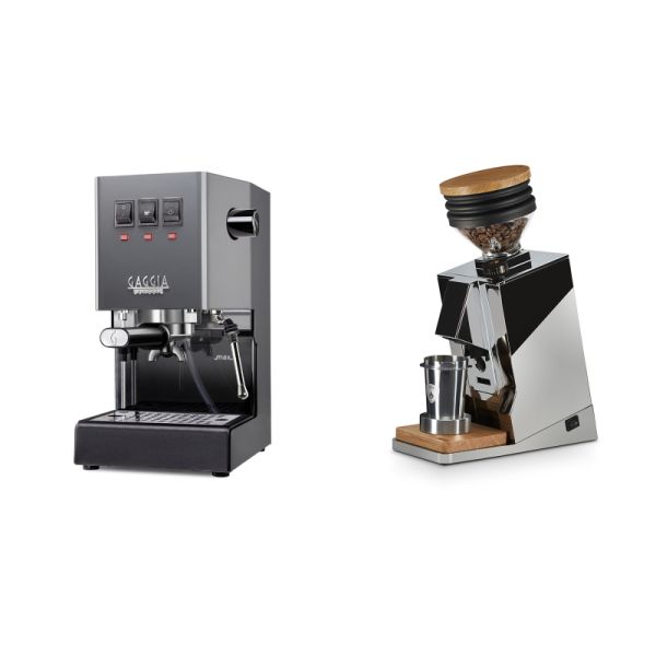 Gaggia New Classic E24, grey + Eureka Mignon Single Dose, Chrome & Oak