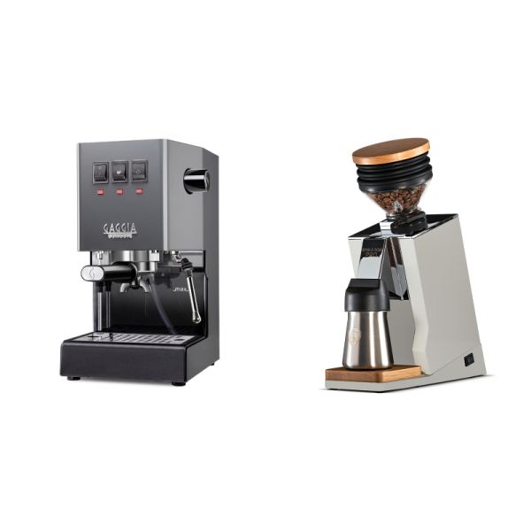 Gaggia New Classic E24, grey + Eureka Mignon Single Dose PRO, White & Oak