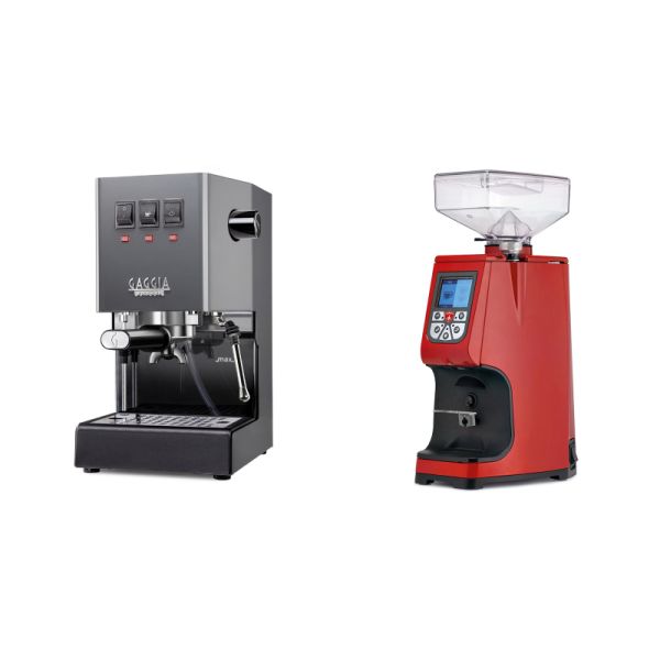 Gaggia New Classic E24, grey + Eureka Atom 60, ferrari red