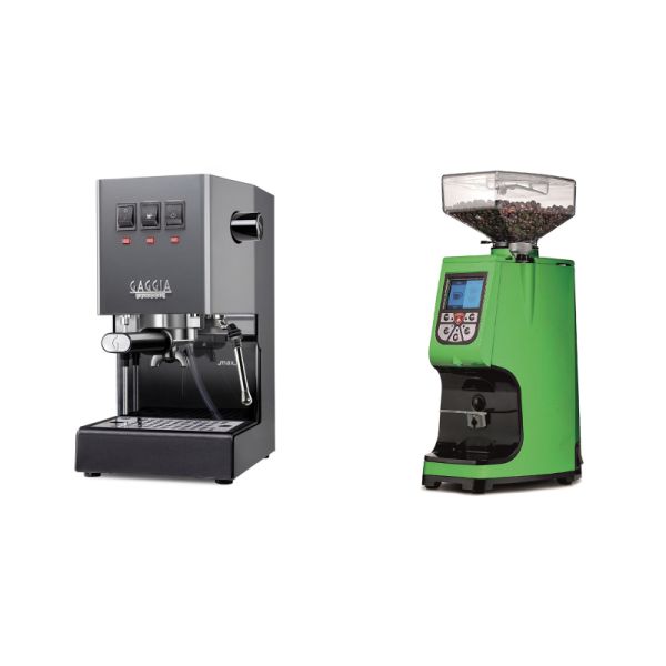 Gaggia New Classic E24, grey + Eureka Atom 60, kawasaki green