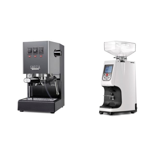 Gaggia New Classic E24, grey + Eureka Atom 60, white