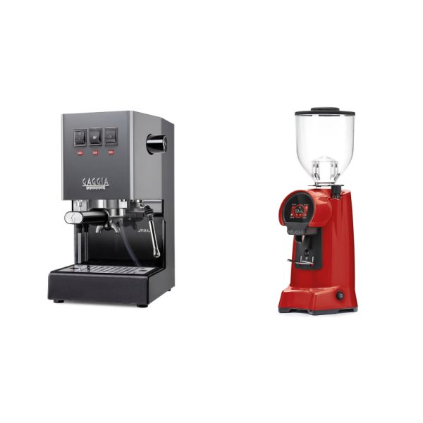 Gaggia New Classic E24, grey + Eureka Helios 65, ferrari red