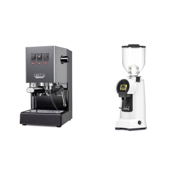 Gaggia New Classic E24, grey + Eureka Helios 65, white