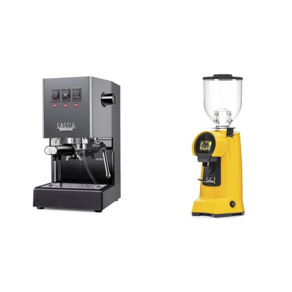 Gaggia New Classic E24, grey + Eureka Helios 65, yellow