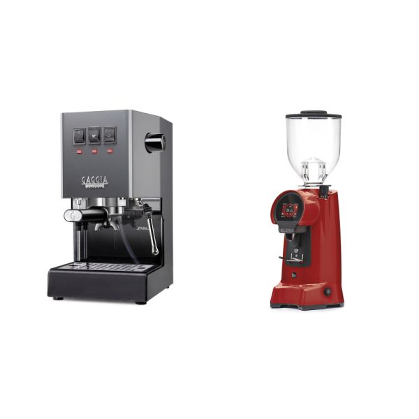 Gaggia New Classic E24, grey + Eureka Helios 75, ferrari red