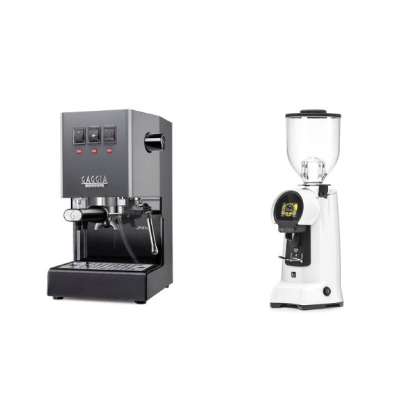 Gaggia New Classic E24, grey + Eureka Helios 75, white