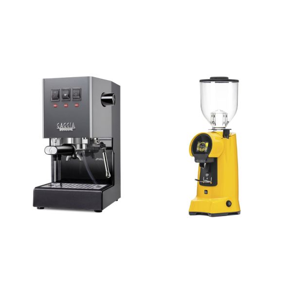 Gaggia New Classic E24, grey + Eureka Helios 75, yellow