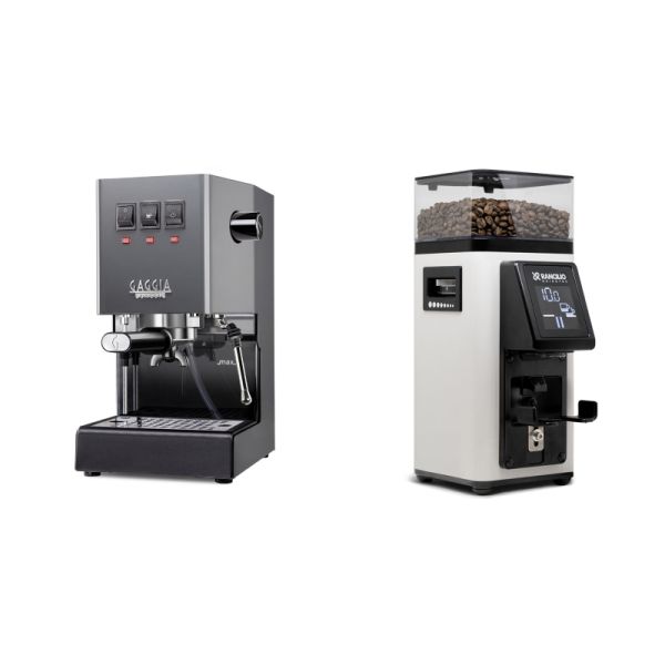 Gaggia New Classic E24, grey + Rancilio STILE, white