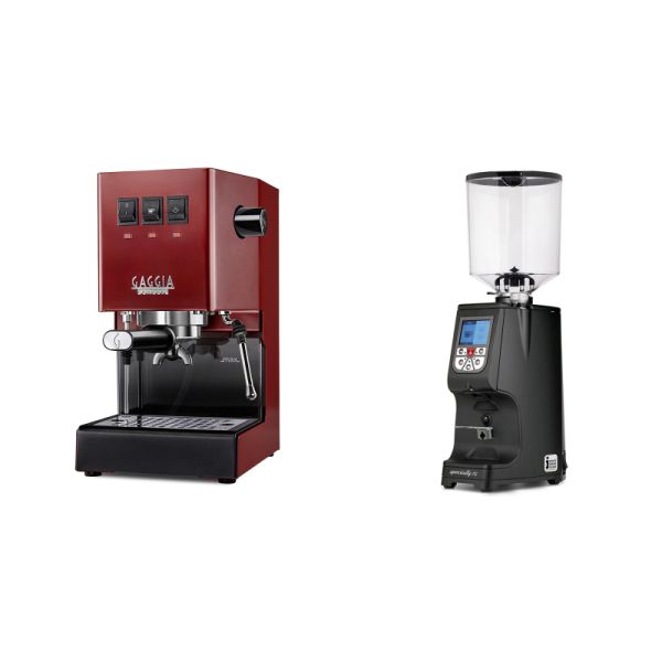 Gaggia New Classic E24, red + Eureka Atom Specialty 75, black