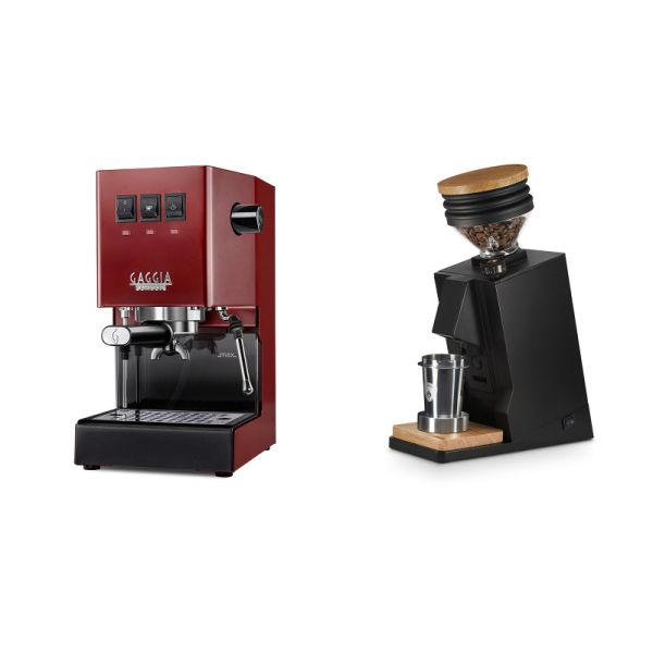 Gaggia New Classic E24, red + Eureka Mignon Single Dose, Black & Oak