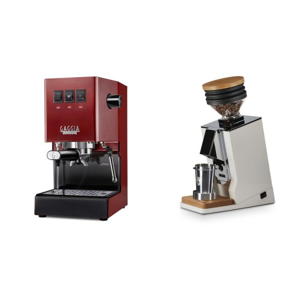 Gaggia New Classic E24, red + Eureka Mignon Single Dose, White & Oak