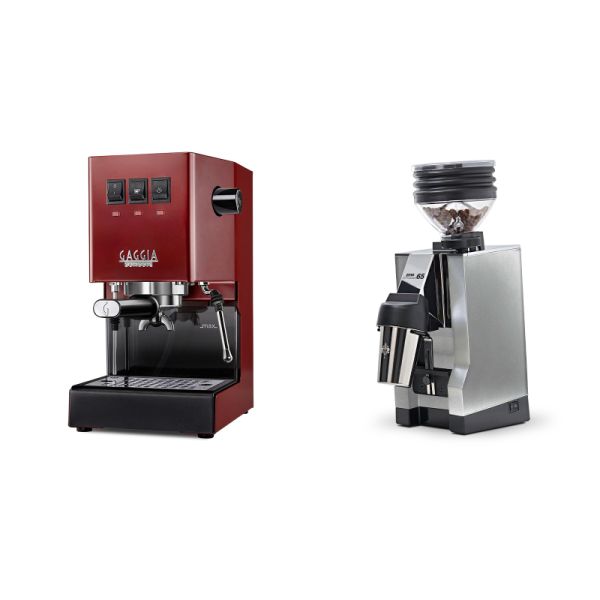 Gaggia New Classic E24, red + Eureka Mignon Zero 65 All Purpose, CR chrome