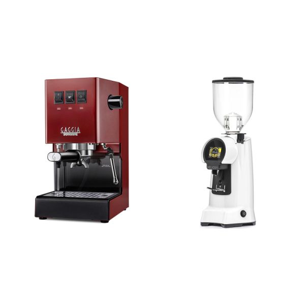 Gaggia New Classic E24, red + Eureka Helios 65, white