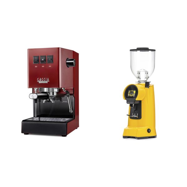 Gaggia New Classic E24, red + Eureka Helios 65, yellow