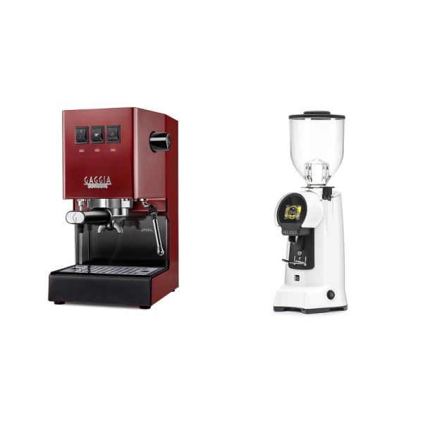 Gaggia New Classic E24, red + Eureka Helios 75, white