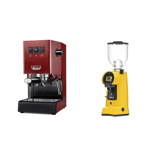 Gaggia New Classic E24, red + Eureka Helios 75, yellow