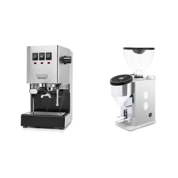 Gaggia New Classic E24, stainless steel + Rocket Espresso FAUSTINO 3.1, white