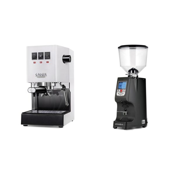 Gaggia New Classic E24, white + Eureka Atom Specialty 65, black